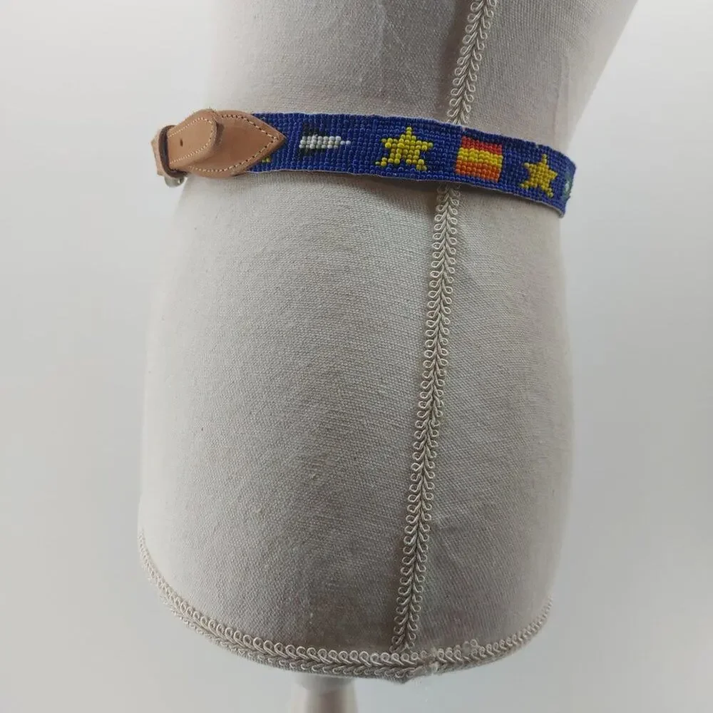 CDE Belt Size 28 Women Leather Tips Hand Beaded Star Flags